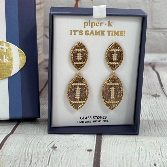 piper K football rhinestone earrings sparkle bling sporty - Picture 5 of 5
